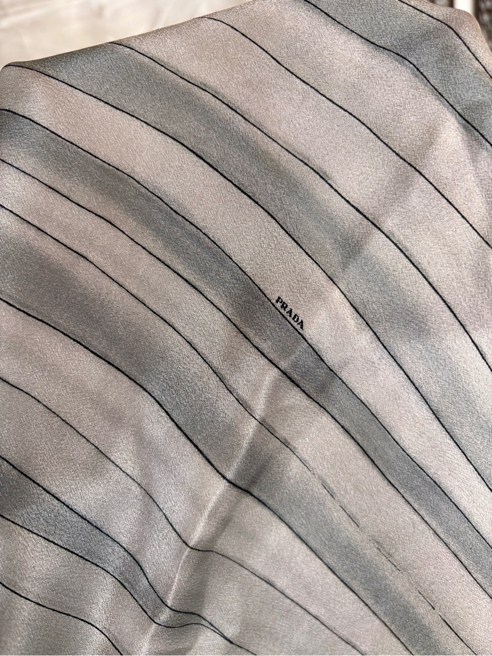 PRADA Vintage Oversized Silk Scarf Shawl 53” X 53” Gray Minimalist Logo Print - Picture 10 of 17